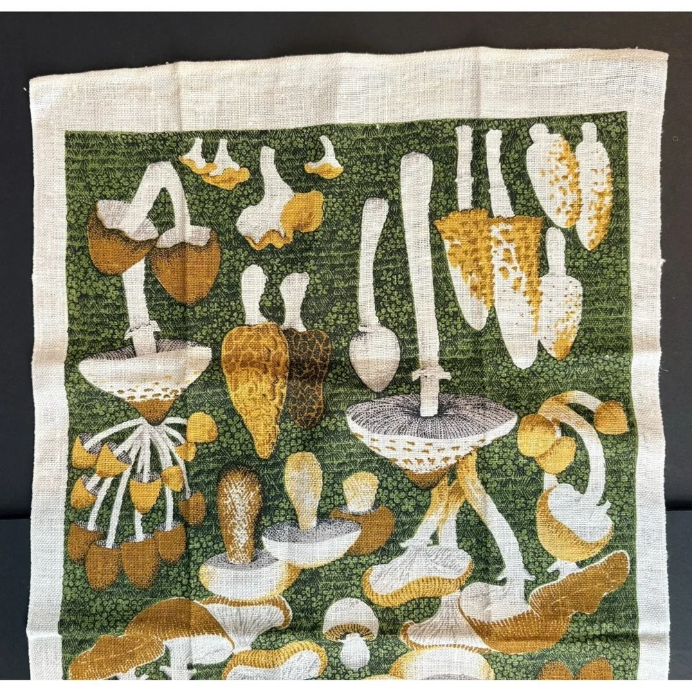 Vintage Lois Long for Kay Dee Mushroom Fungi Linen Tea Towel